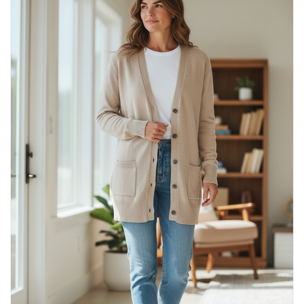 Pure Collection Blush Pink Cashmere Boyfriend Cardigan Sweater Size 6